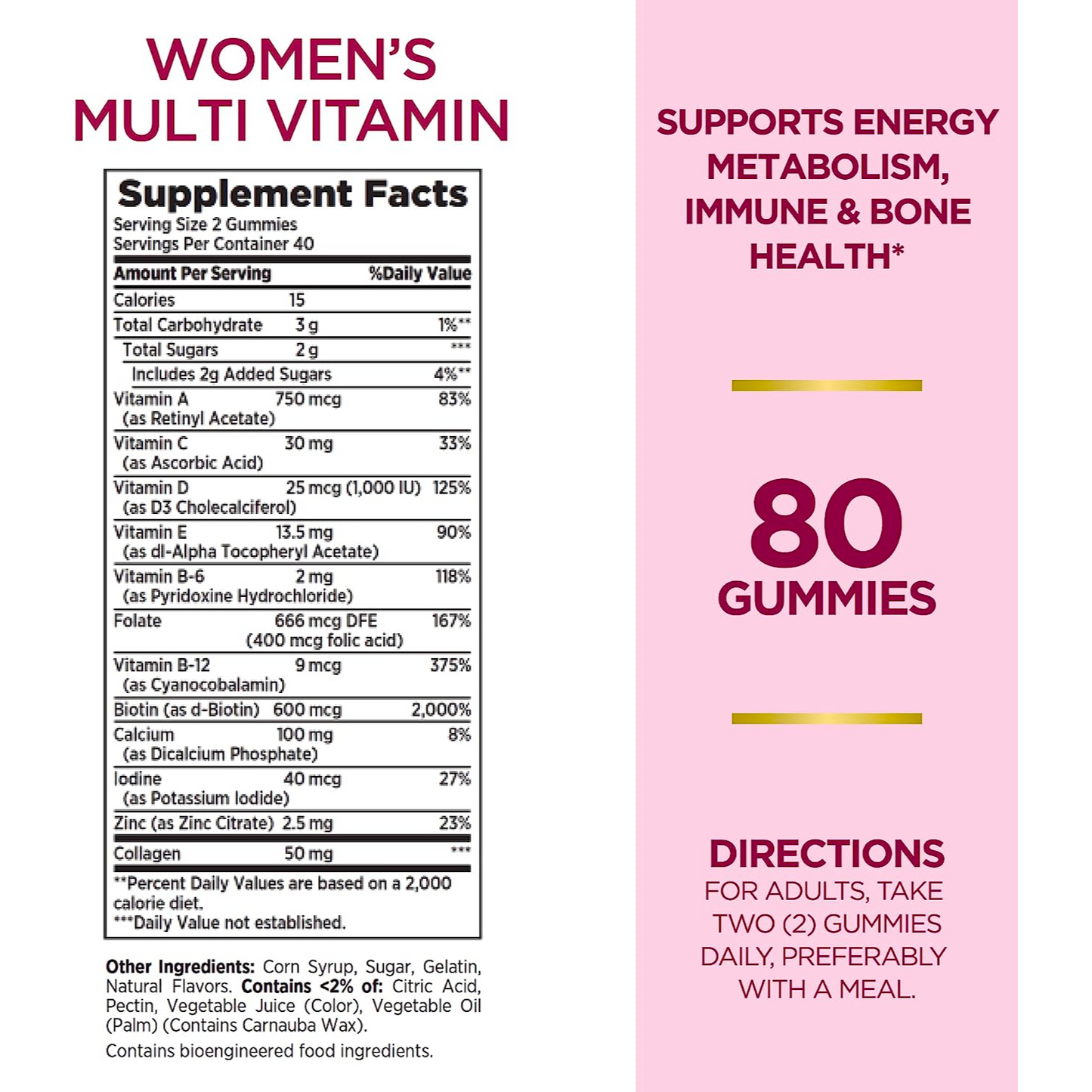 Nature's Bounty - Women's Multivitamin Gummies - Raspberry Flavor - 80 Gummies