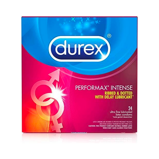 Durex Performax Intense - Ultra Fine, Ribbed, Dotted with Delay Lubricant - 24 Count