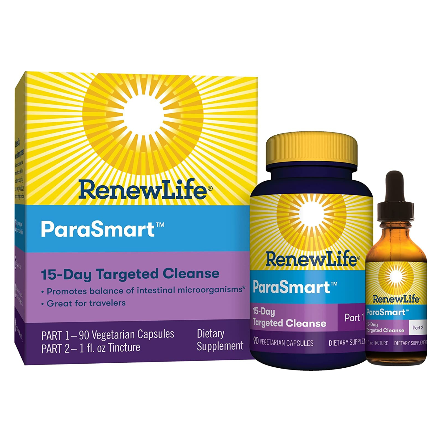 Renew Life - PARASmart, Microbial Targeted Cleanse, 15-Day Program - 90 Veg Capsules + 1 Fl. Oz. Tincture